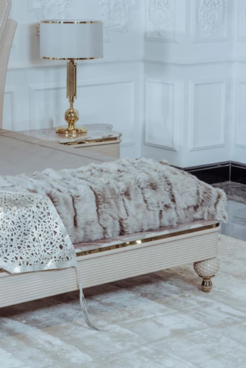 Luxury Art Deco double bed beige / gray / gold - noble solid wood bed with headboard - Art Deco bedroom & hotel furniture - luxury collection