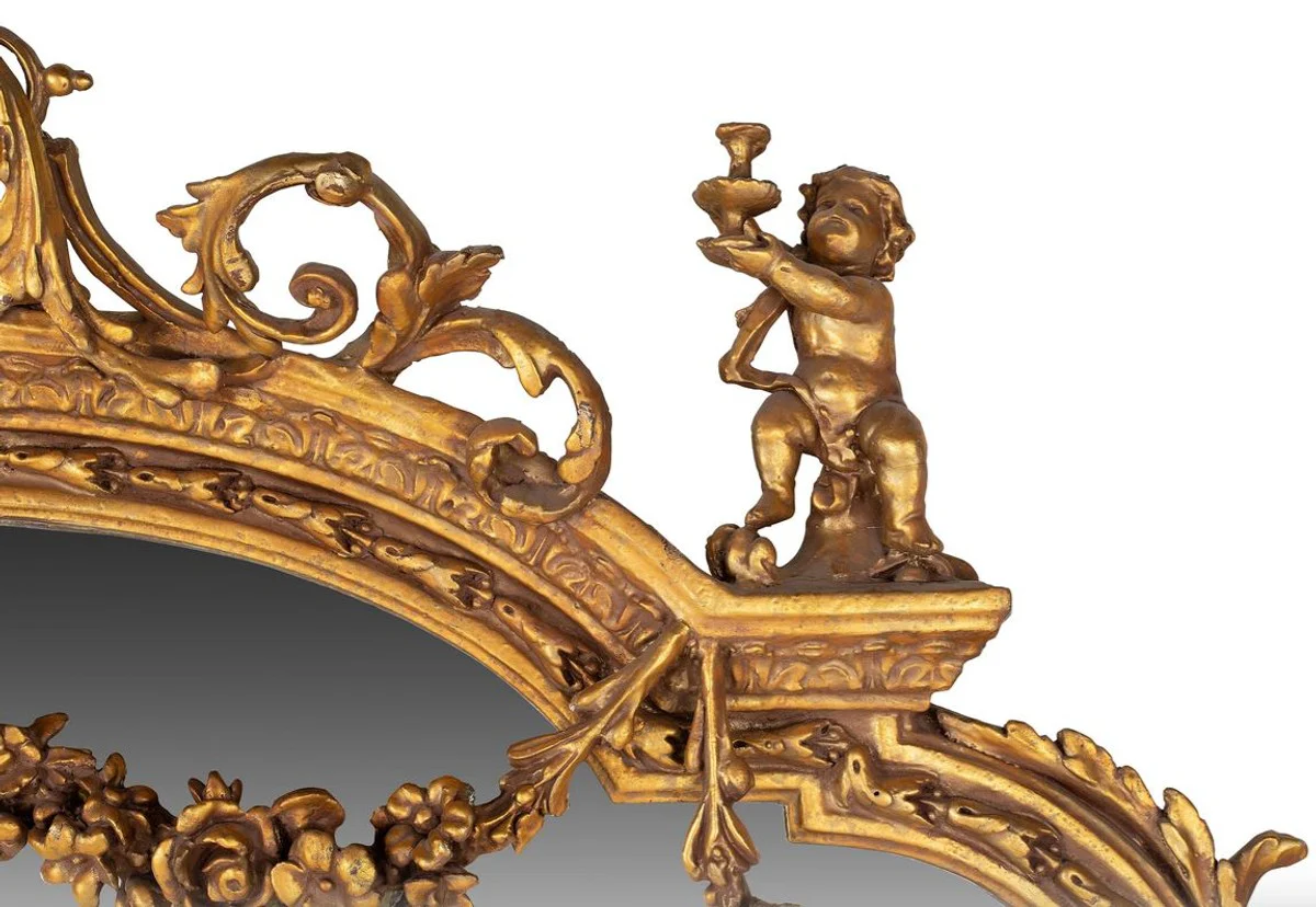 Huge baroque mirror gold 220 x 160 cm with angel motifs - antique style - heavy ornate design