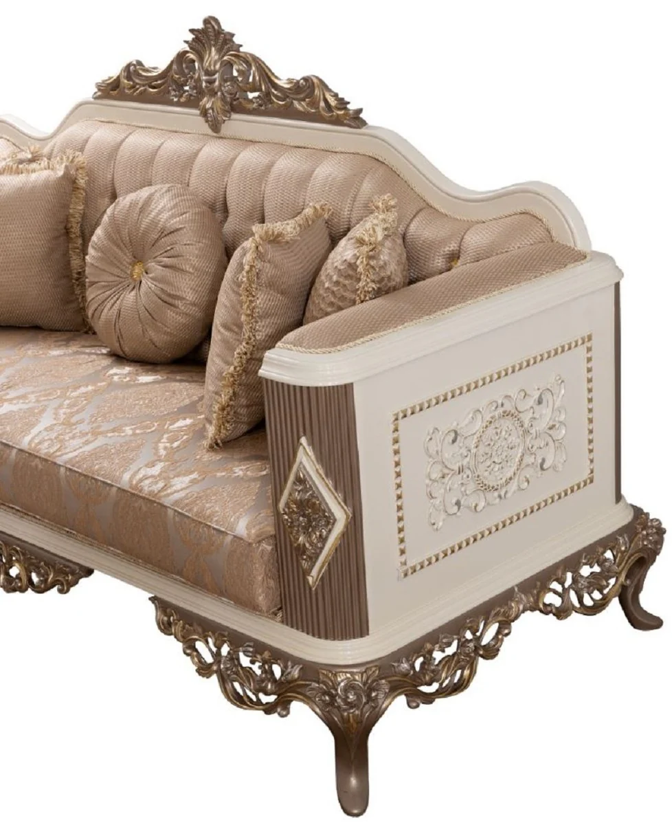 Luxury Baroque Sofa Brown / Silver / White / Brown / Gold 234 x 93 x H. 124 cm - Magnificent handmade living room sofa with decorative pillows - Baroque living room furniture