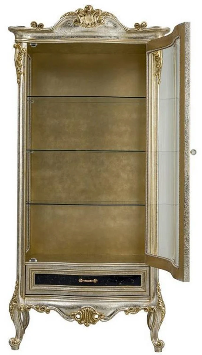 Luxury Baroque Display Cabinet Silver / Gold - Handcrafted Solid Wood Display Cabinet - Baroque Living Room Furniture
