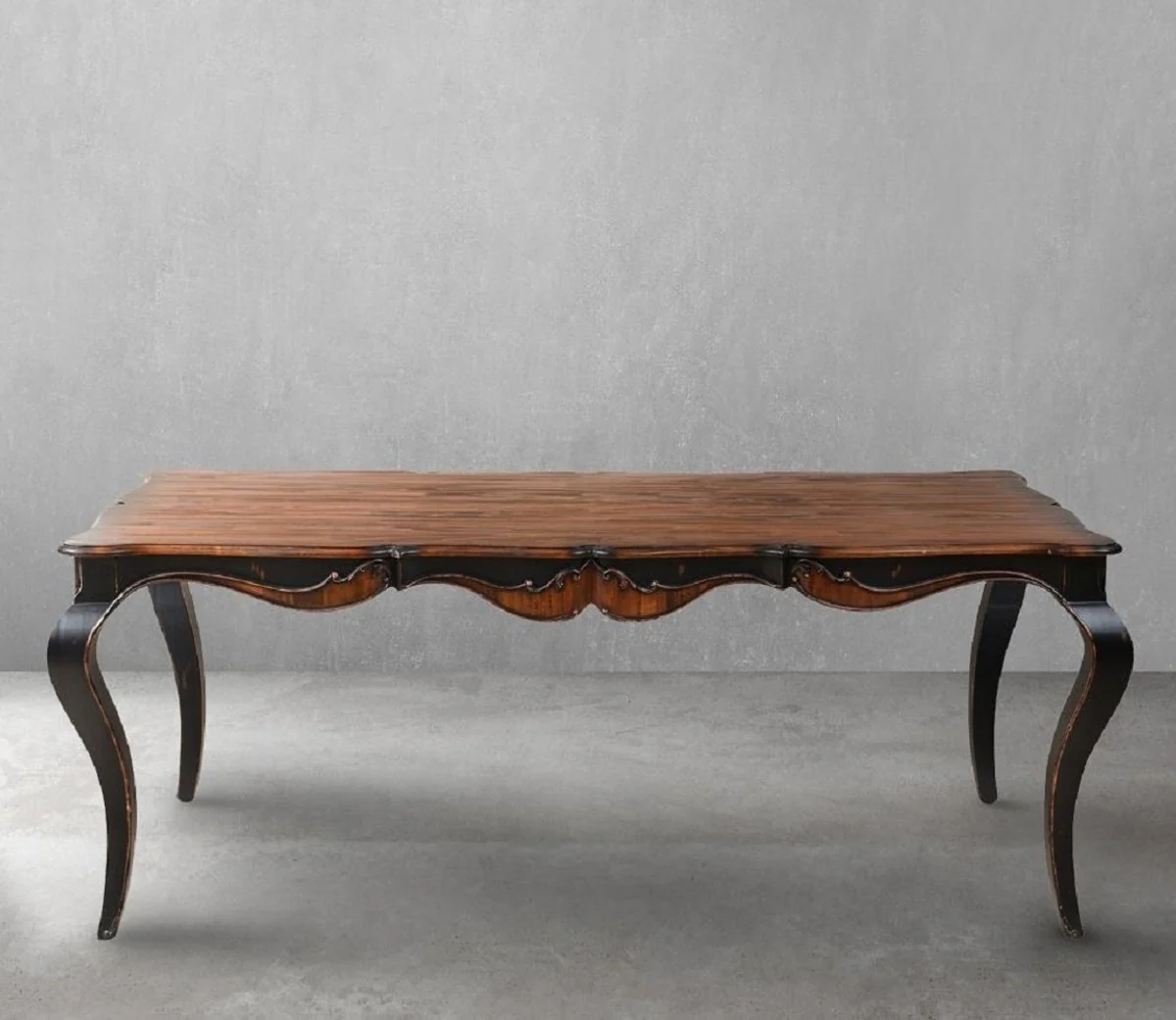 Luxury baroque dining table brown / antique black 202.5 x 102 x H. 78.5 cm - solid wood dining room table - luxury dining room furniture in baroque style - baroque furniture - baroque furnishings