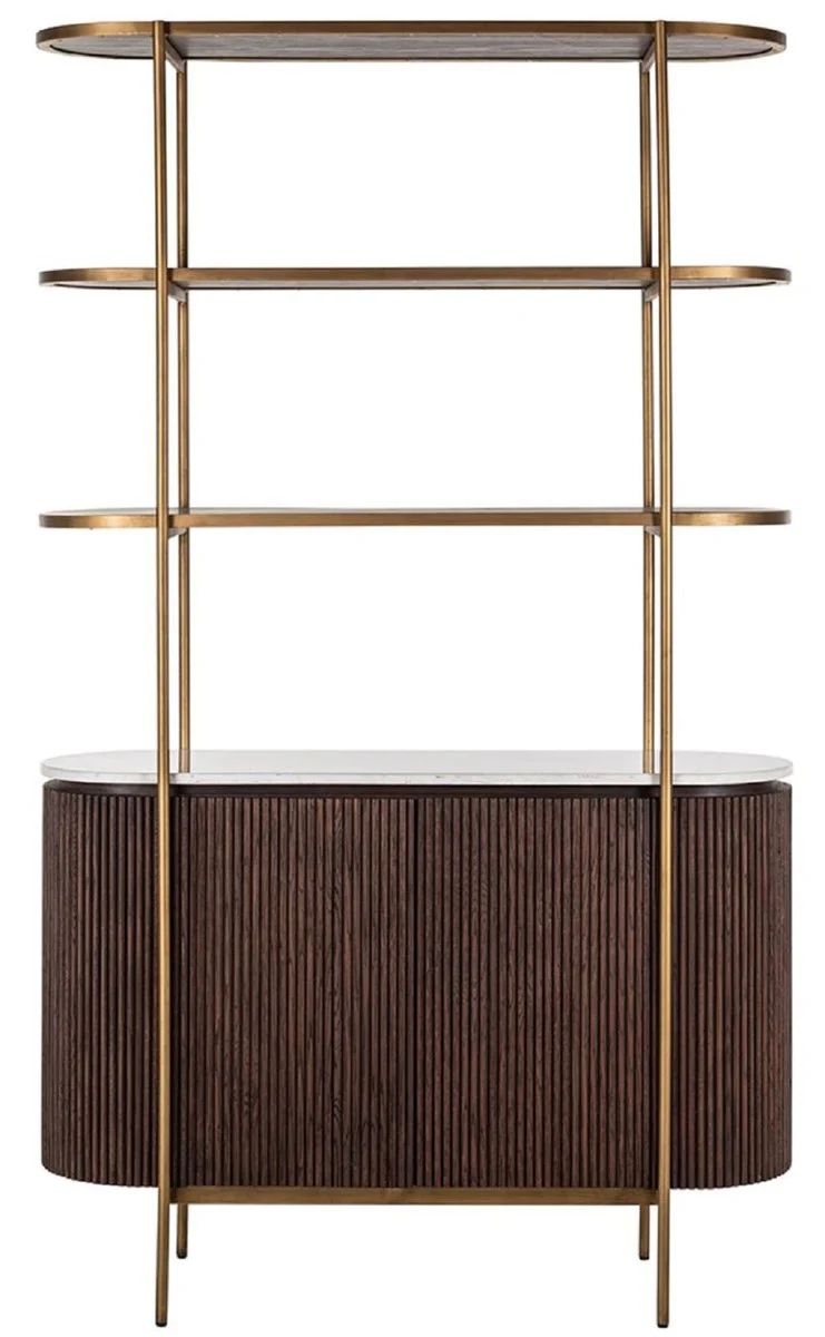Luxury shelf cabinet dark brown / white / brass 120 x 40 x H. 200 cm - living room furniture - living room furnishings - luxury furniture - luxury furnishings - furniture luxury