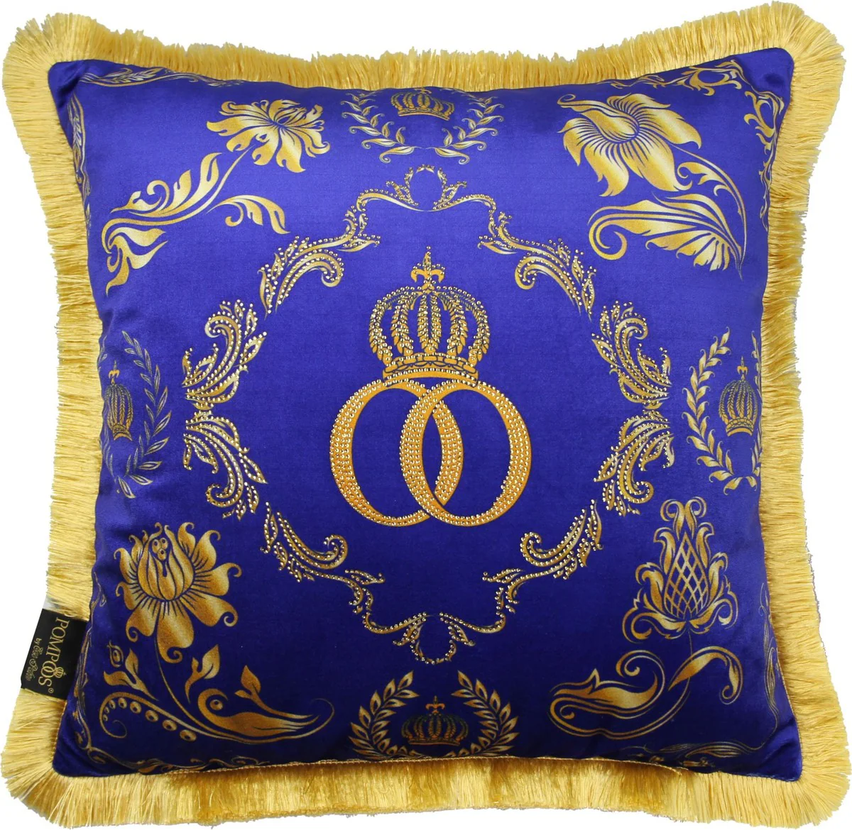 Harald Glööckler Luxury Pillow Pompöös by Blue / Gold Crown Deluxe with Rhinestones - Glööckler Baroque Pillow