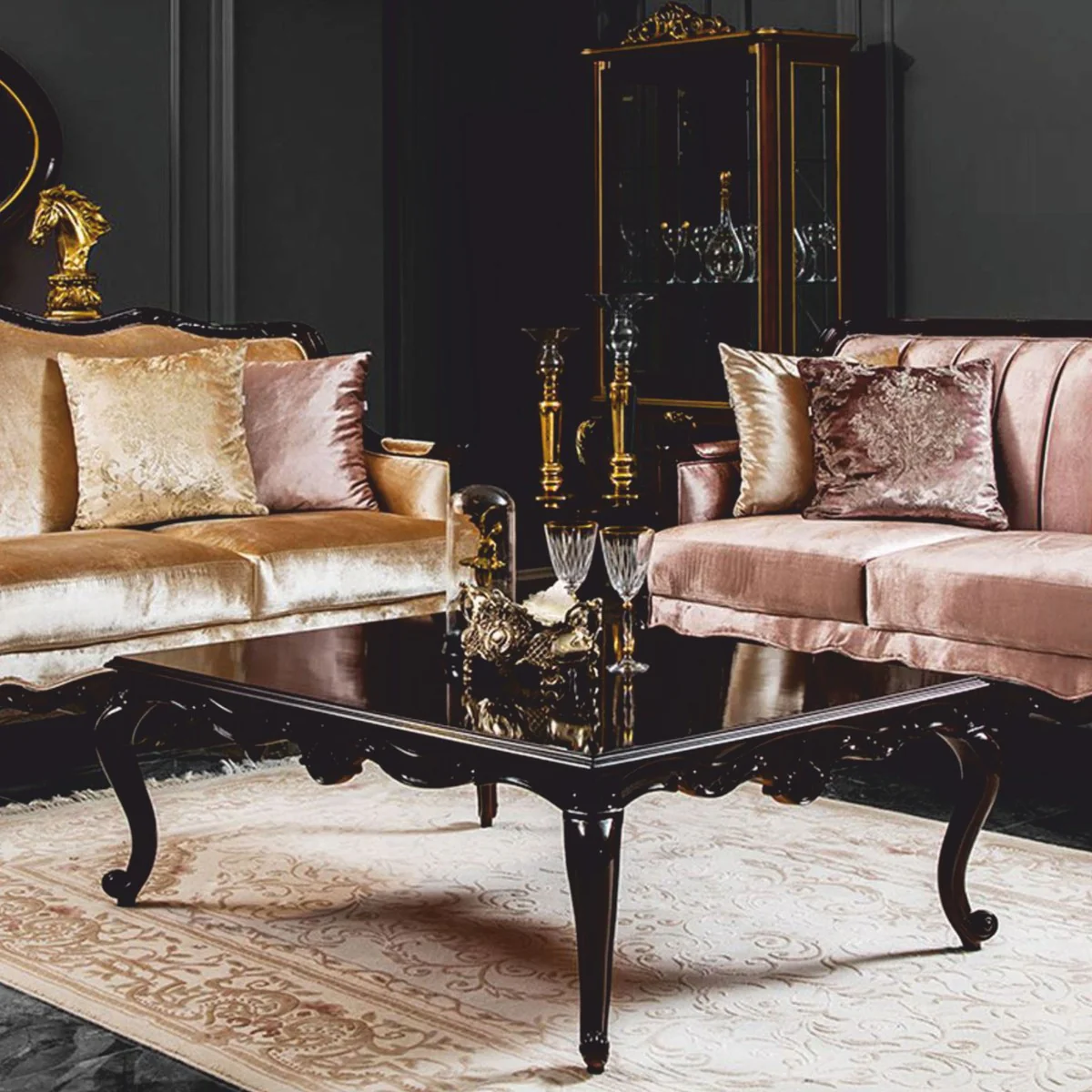 Luxury Baroque coffee table dark brown 124 cm - Baroque furniture