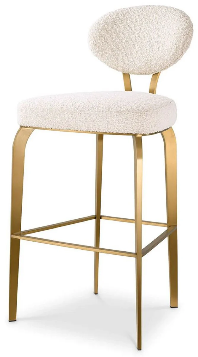 Luxury bar chair cream / brass 50 x 55 x H. 106 cm - Padded bar stool - Bar furniture - Luxury furniture - Luxury quality