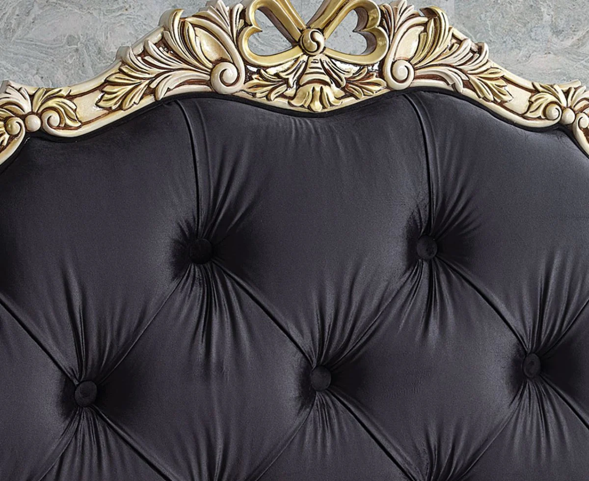 Luxury Baroque Double Bed Black / Cream / Gold - Various Sizes - Handcrafted Solid Wood Bed in Baroque Style - Baroque Bedroom & Hotel Furniture - Noble & Magnificent