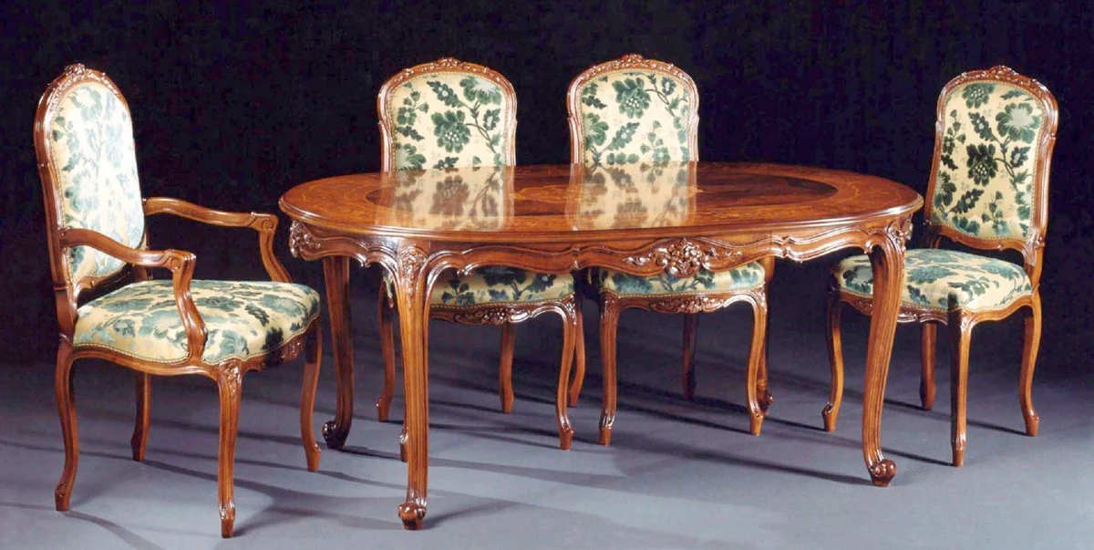 Luxury Baroque Dining Room Set Cream / Green / Brown - 1 Baroque Dining Table & 6 Baroque Dining Chairs - Luxury Dining Room Furniture in Baroque Style - Baroque Furniture - Luxury Quality - Made in Italy