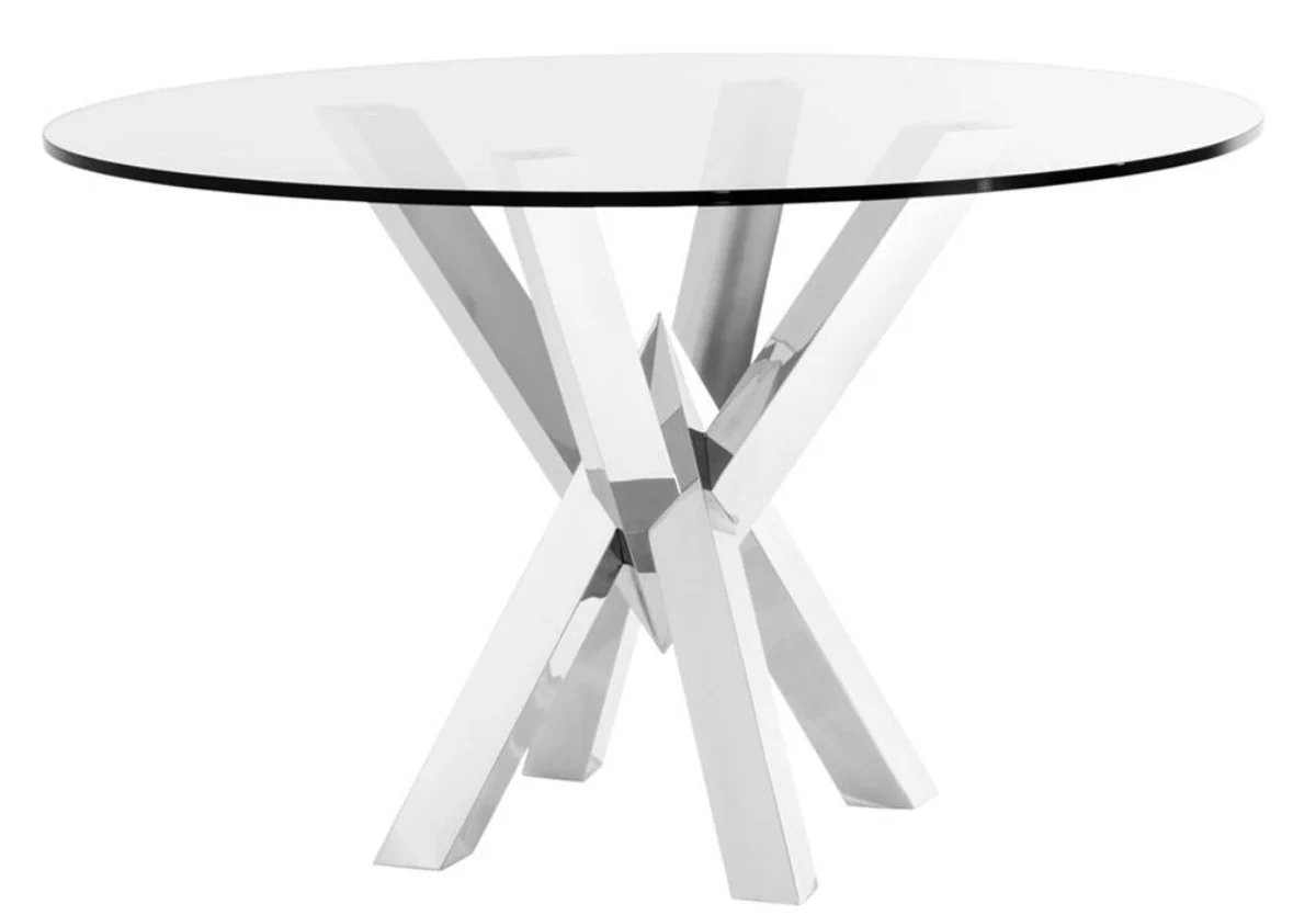 Luxury stainless steel dining table with glass top 125 x H. 77 cm - Dining room furniture