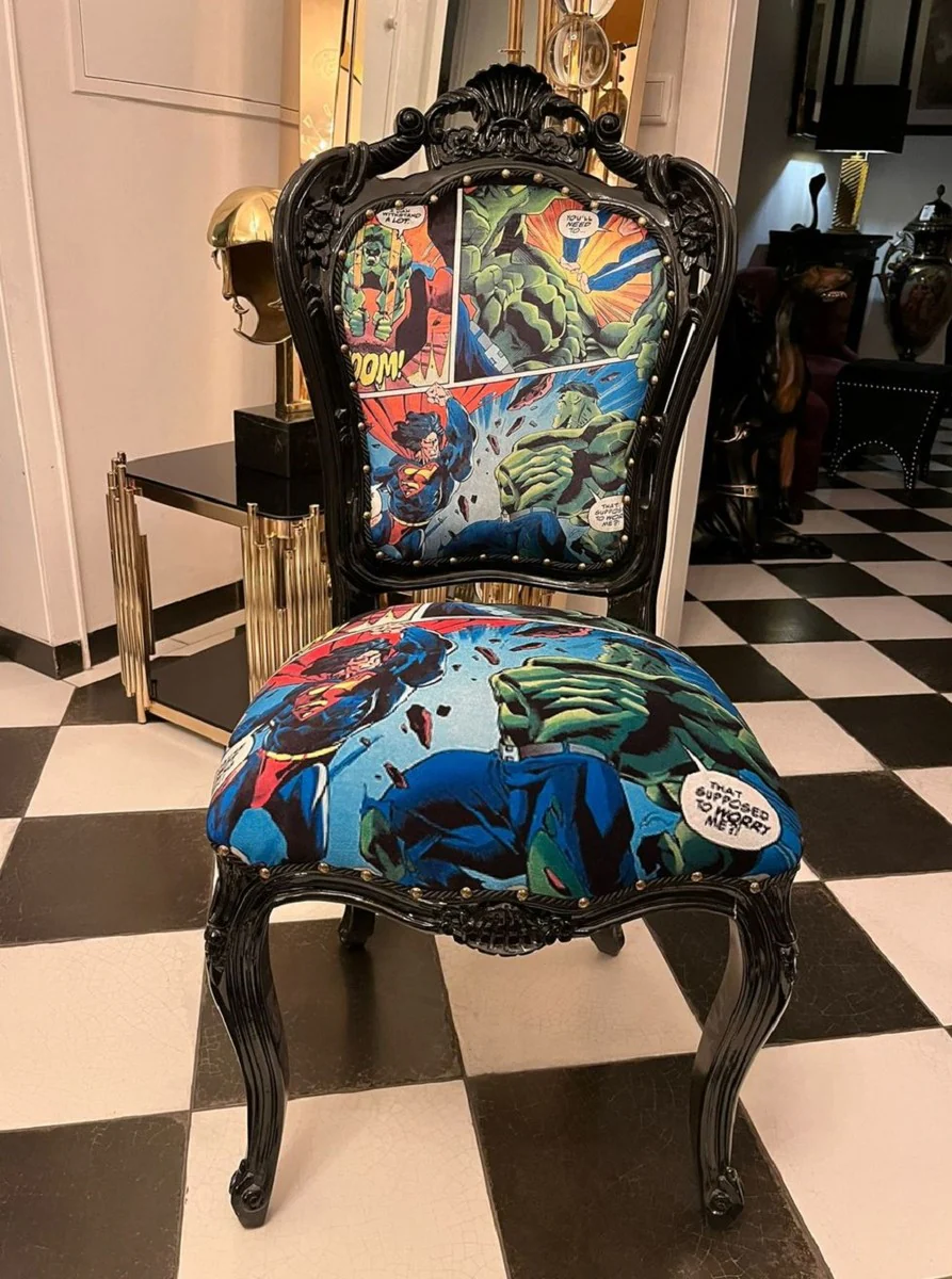 Luxury Baroque Dining Room Chair with Comic Design Multicolored / Black - Handmade Kitchen Chair in Baroque Style - Baroque Dining Room Furniture