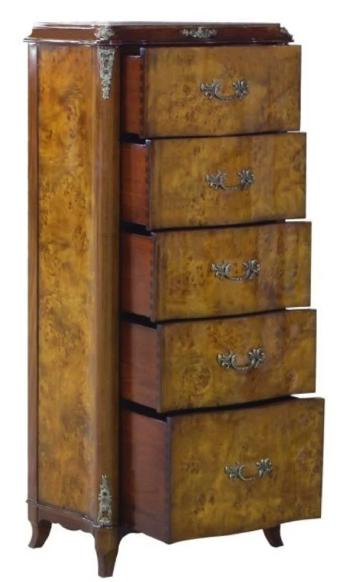 Luxury baroque chest of drawers with 5 drawers light brown / brown 56 x 36 x H. 128 cm - Baroque furniture
