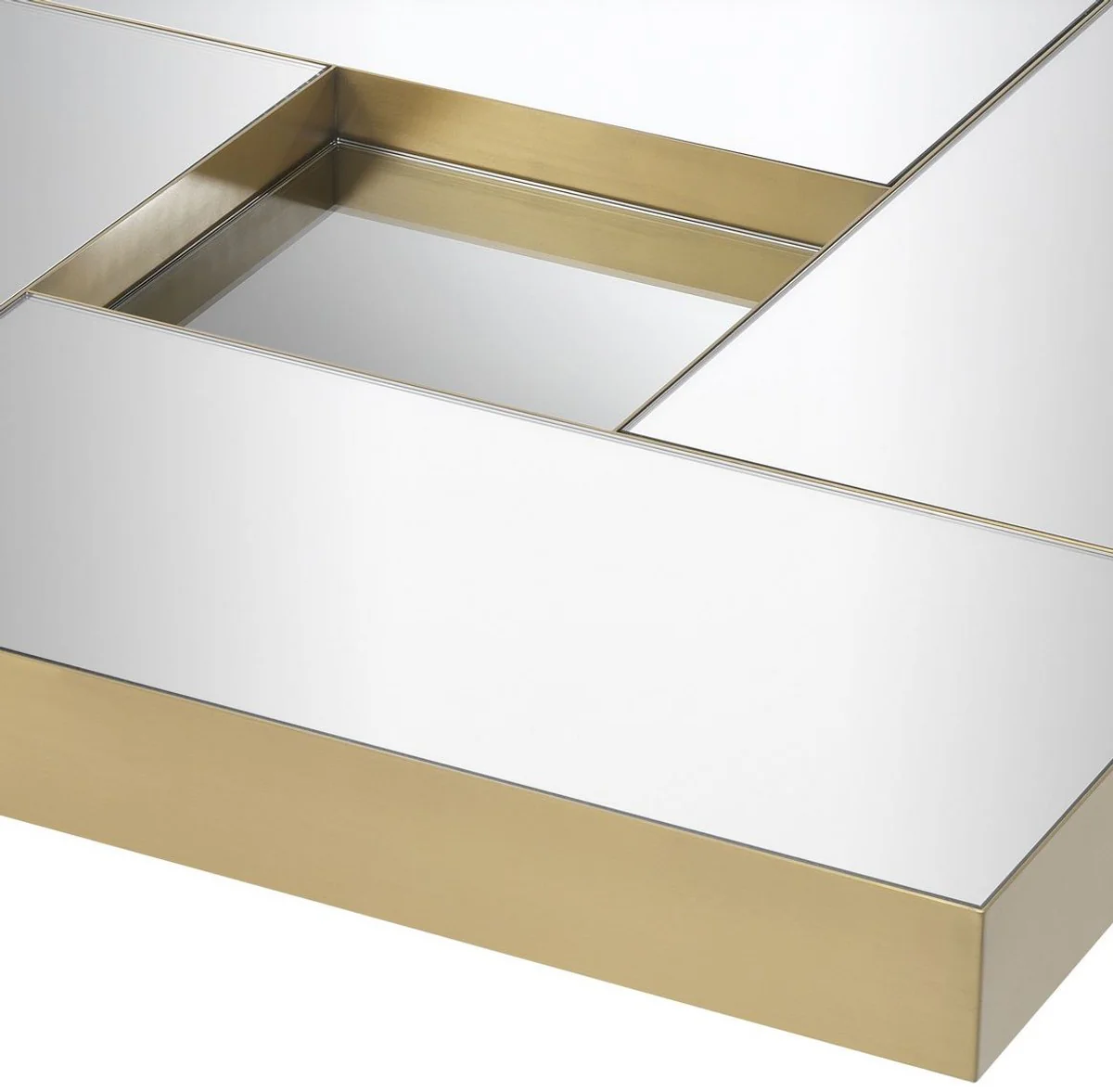 Luxury coffee table brass / black 120 x 120 x H. 23.5 cm - Square stainless steel living room table with mirror glass tabletops - Living room furniture - Luxury quality