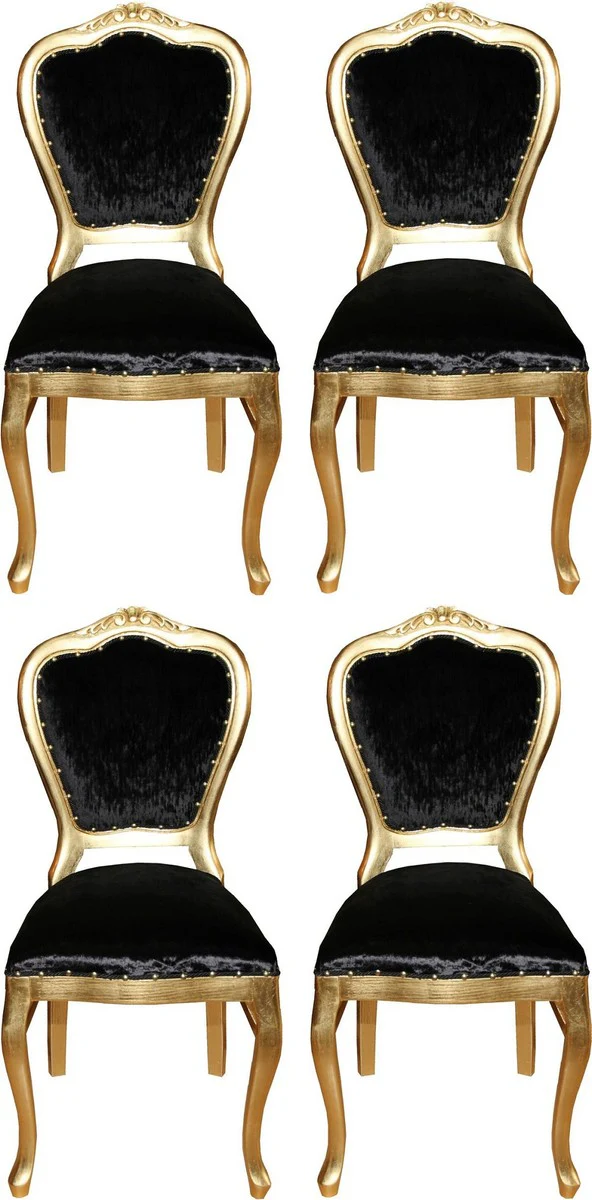 Luxury Baroque dining room set black / gold 45 x 46 x H. 99 cm - 4 handmade dining chairs - Baroque dining room furniture