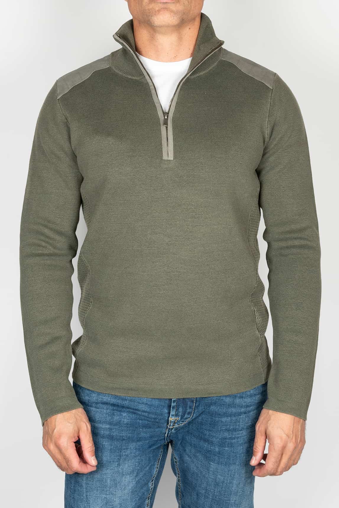 Rivera-Spain Khakigrüner Keeling-Pullover mit halbem Reißverschluss