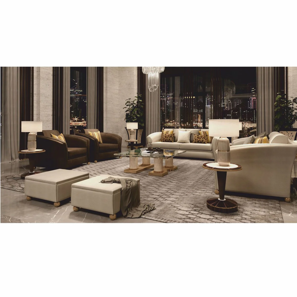 Luxury side table cream / dark brown / bronze Ø 51 x H. 66 cm - Made in Italy