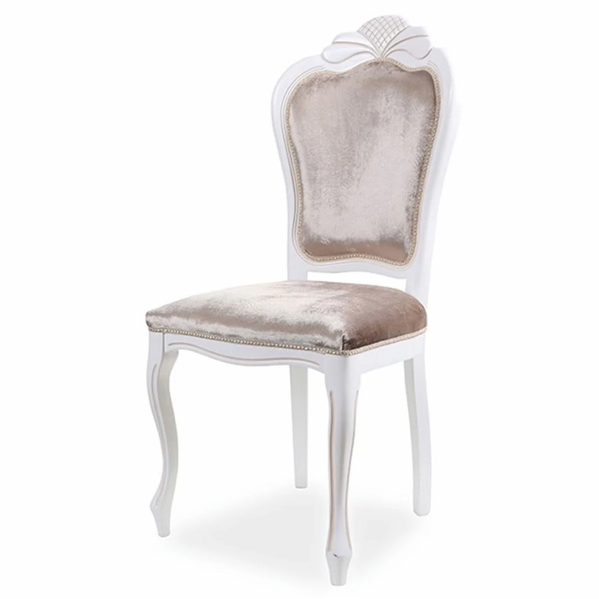 Luxury Baroque Velvet Dining Chair Gray / White - Dining Room Furniture in Baroque Style