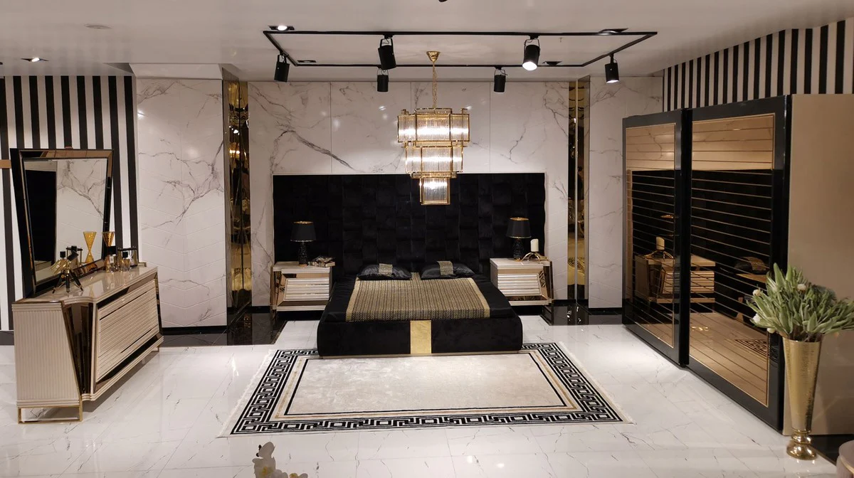 Luxury Bedroom Wardrobe Beige / Black / Gold - Modern Mirrored Wardrobe with 2 Sliding Doors - Luxury Bedroom & Hotel Furniture