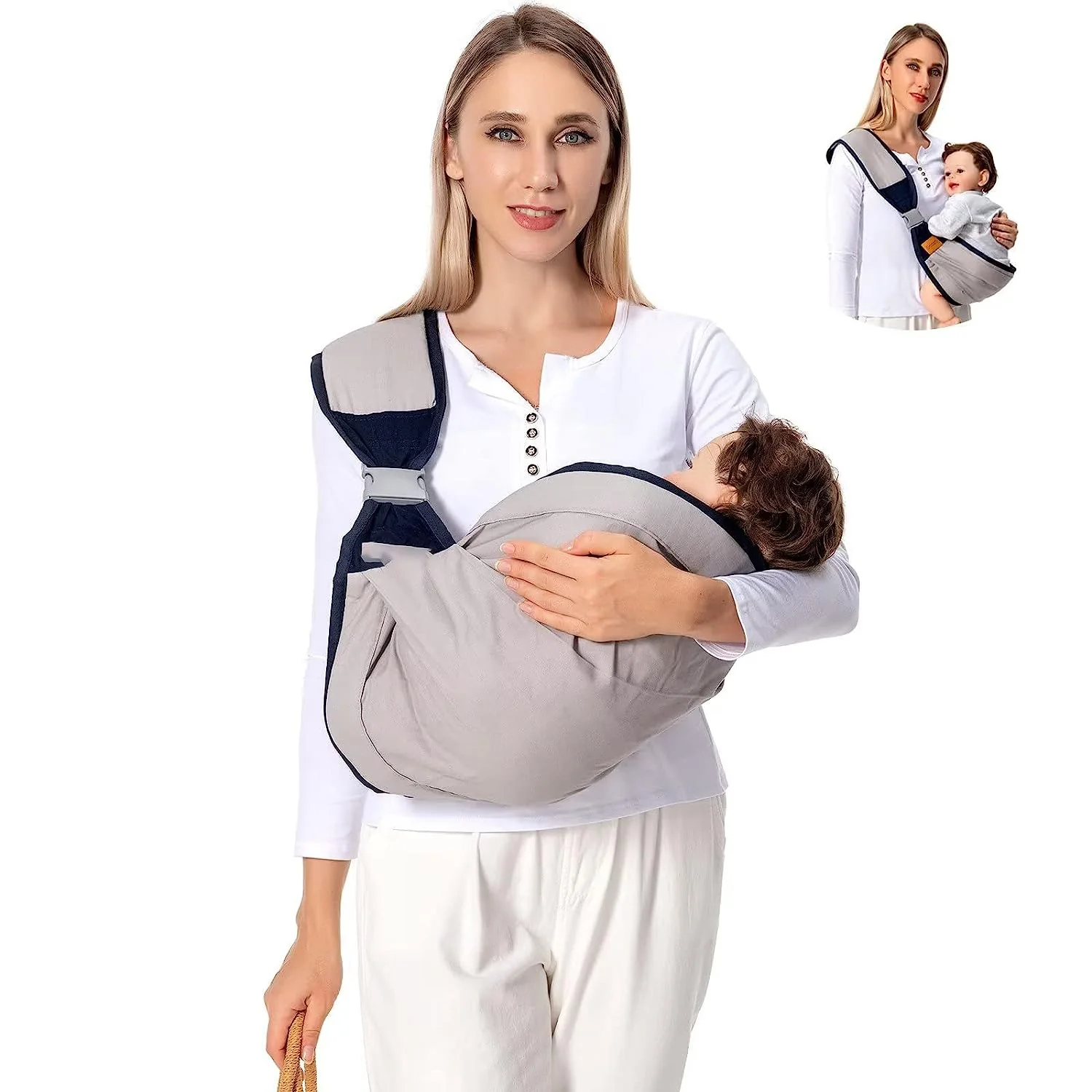 Babytrage für Neugeborene bis Kleinkinder, leichte Babytrage, Babytragetuch, Baby-Hüftsitztrage für Kleinkindertrage, Babyhaltertrage, Stilltrage, Tragkraft 3,6–20,3 kg, Grau