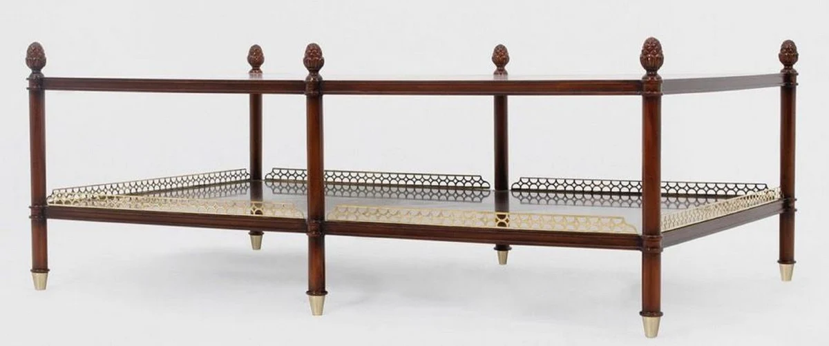 Luxury Art Nouveau coffee table brown / gold / brass 129 x 81 x H. 48 cm - Noble mahogany living room table - Living room furniture - Luxury quality