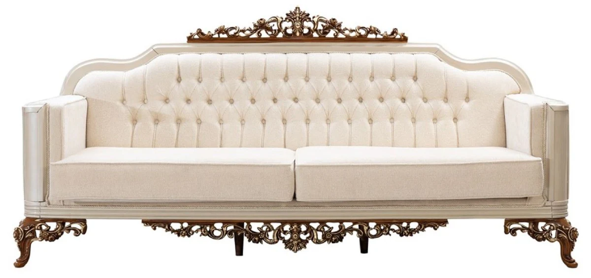 Luxus Barock Wohnzimmer Set Beige / Grau / Braun / Gold - 2 Sofas & 2 Sessel & 1 Couchtisch - Handgefertigte Wohnzimmer Möbel im Barockstil - Edel & Prunkvoll