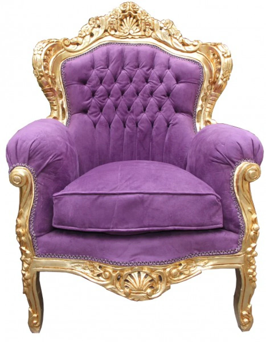 Barock Sessel King Mod2 Lila / Gold - Luxus Barock Möbel