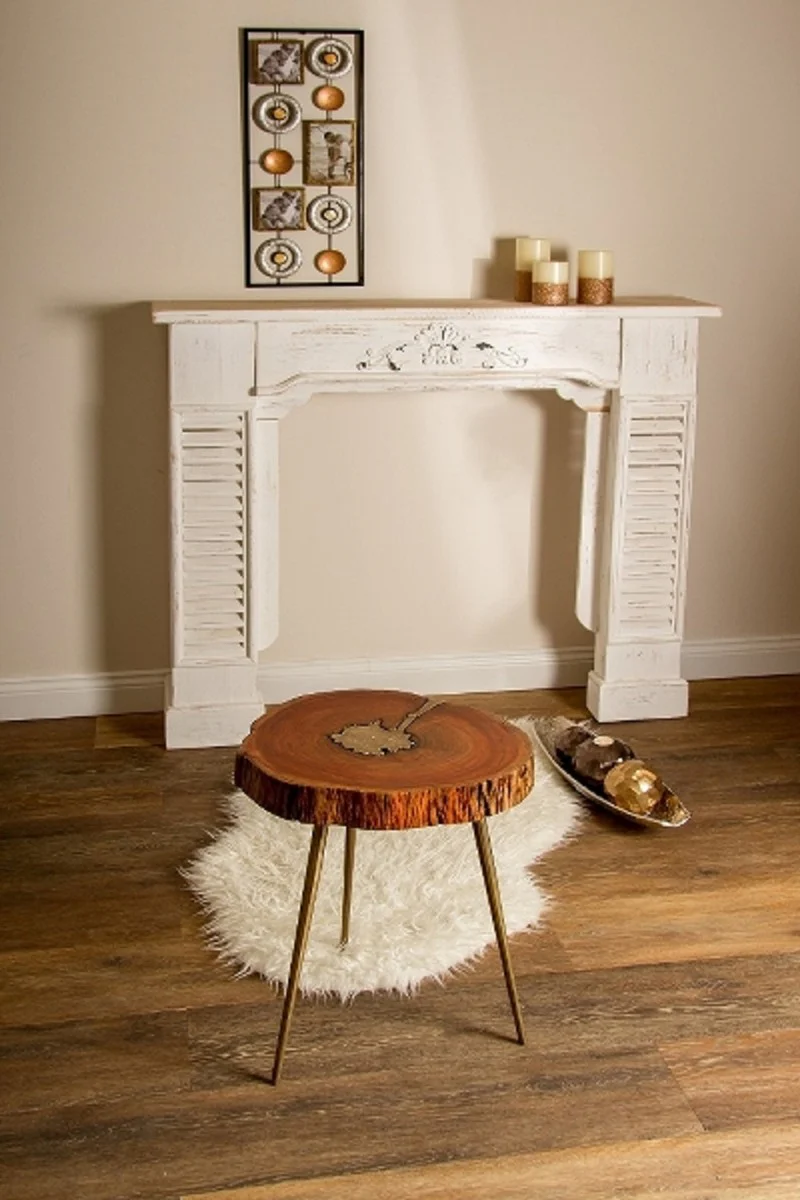 Luxury tripod side table brown / brass 28 x 36 x H. 46 cm - Modern table in tree slice design and brass filling