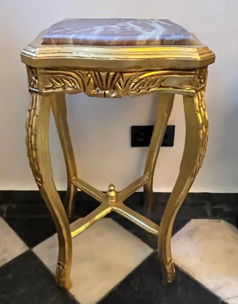 Baroque side table gold / gray - square antique style table with marble top - baroque style living room furniture in baroque style - baroque furniture