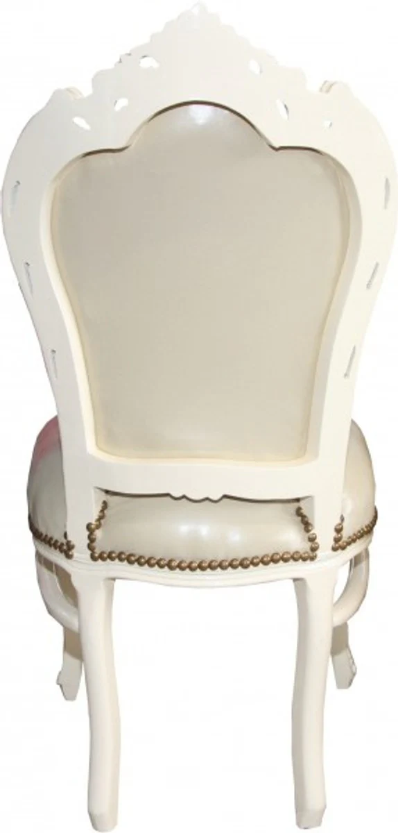 Baroque Dining Room Chair Cream/Gold Leather Look Mod1 - Furniture Antique Style - Limited Edition