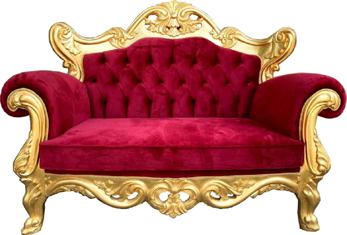 Luxus Barock Wohnzimmer Set Bordeauxrot / Gold - 1 Barock Sofa & 2 Barock Sessel - Wohnzimmer Möbel im Barockstil - Edel & Prunkvoll