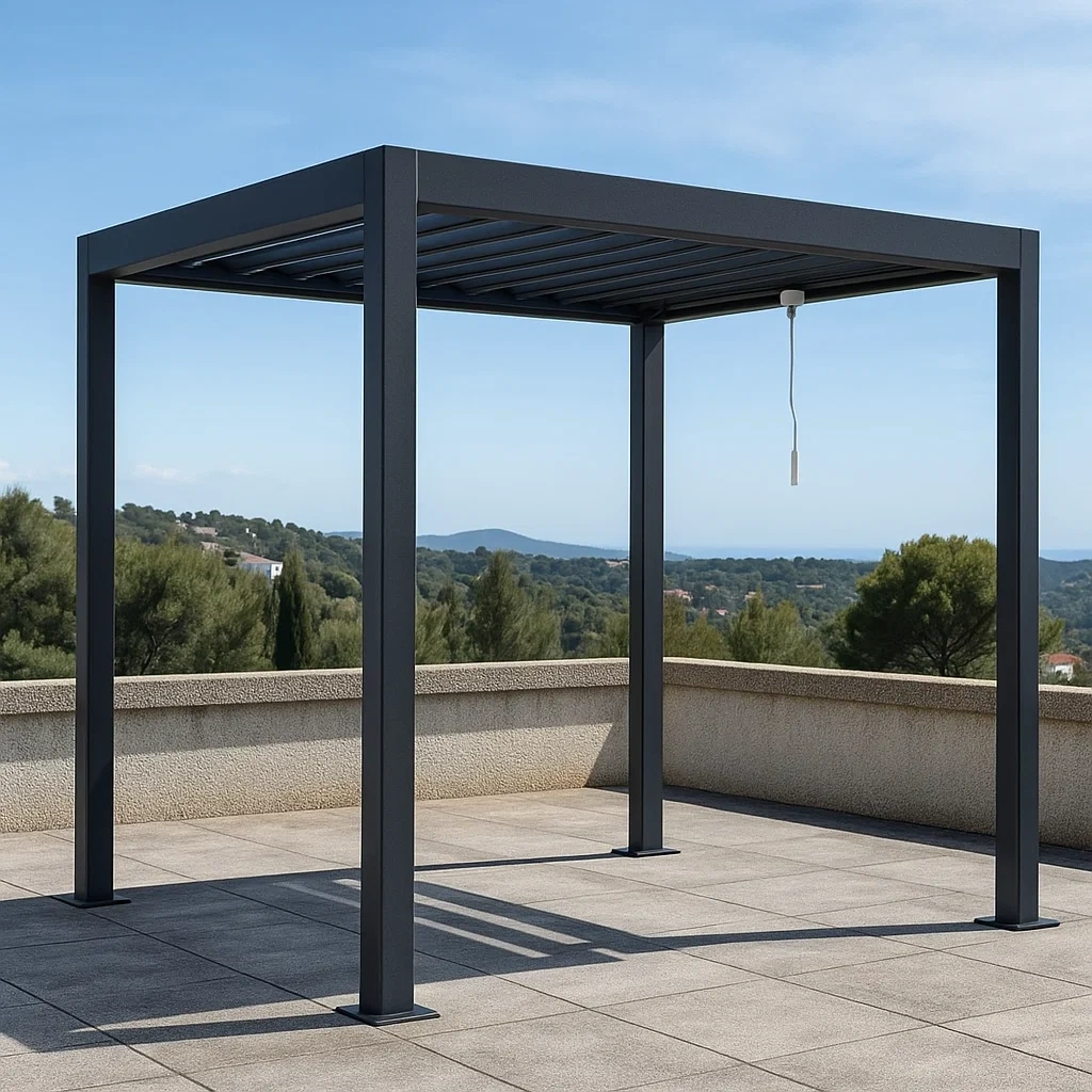 Quadratische Pergola, Metall, grau, festes Dach, wetterfest, 300 x 250 x 260 cm, Terrasse - NNiBkgvXjr9w