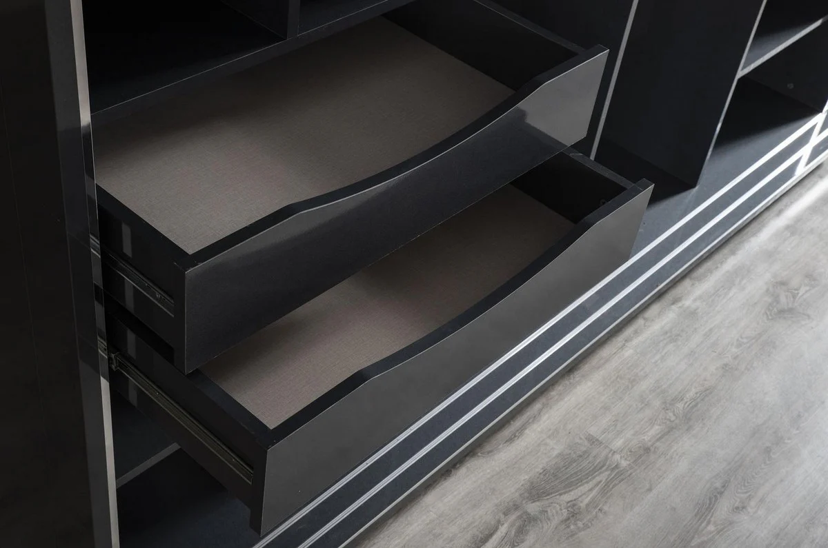 Luxury bedroom wardrobe gray / black / silver 260 x 72 x H. 218 cm - Elegant solid wood wardrobe with 2 sliding doors - Luxury bedroom furniture