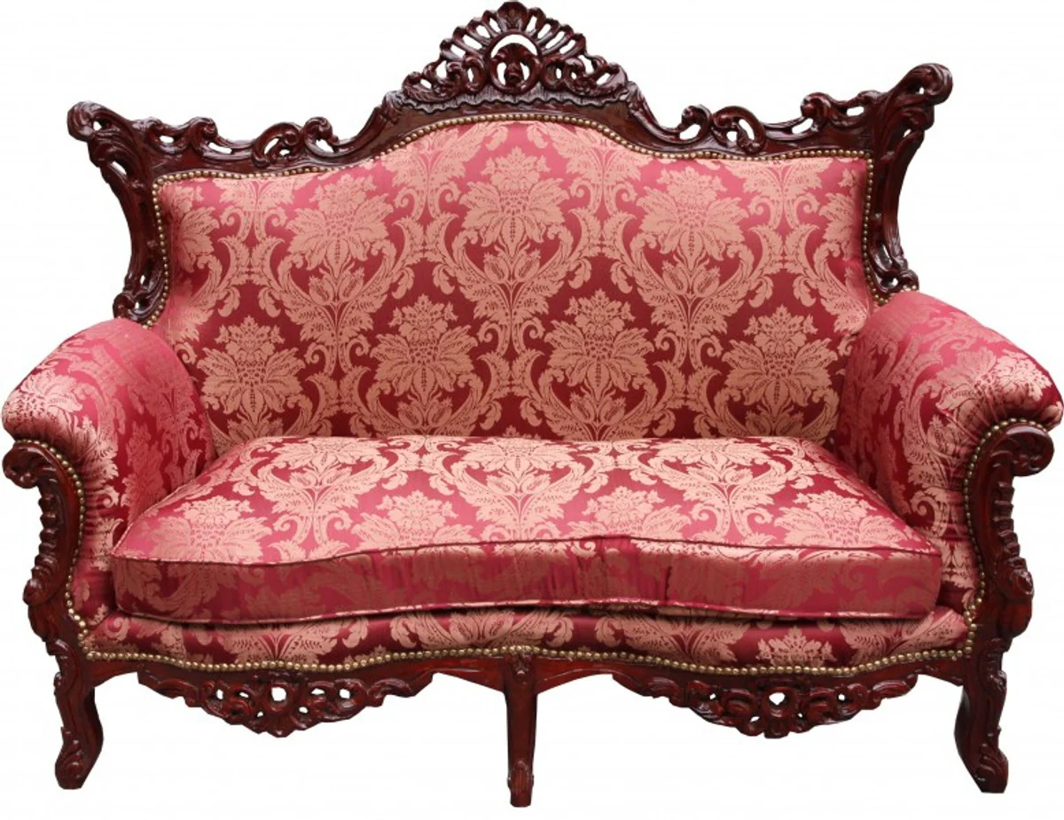 Baroque living room set Bordeaux pattern / brown red - 3-seater sofa + 2-seater sofa + 1 armchair - Baroque furniture