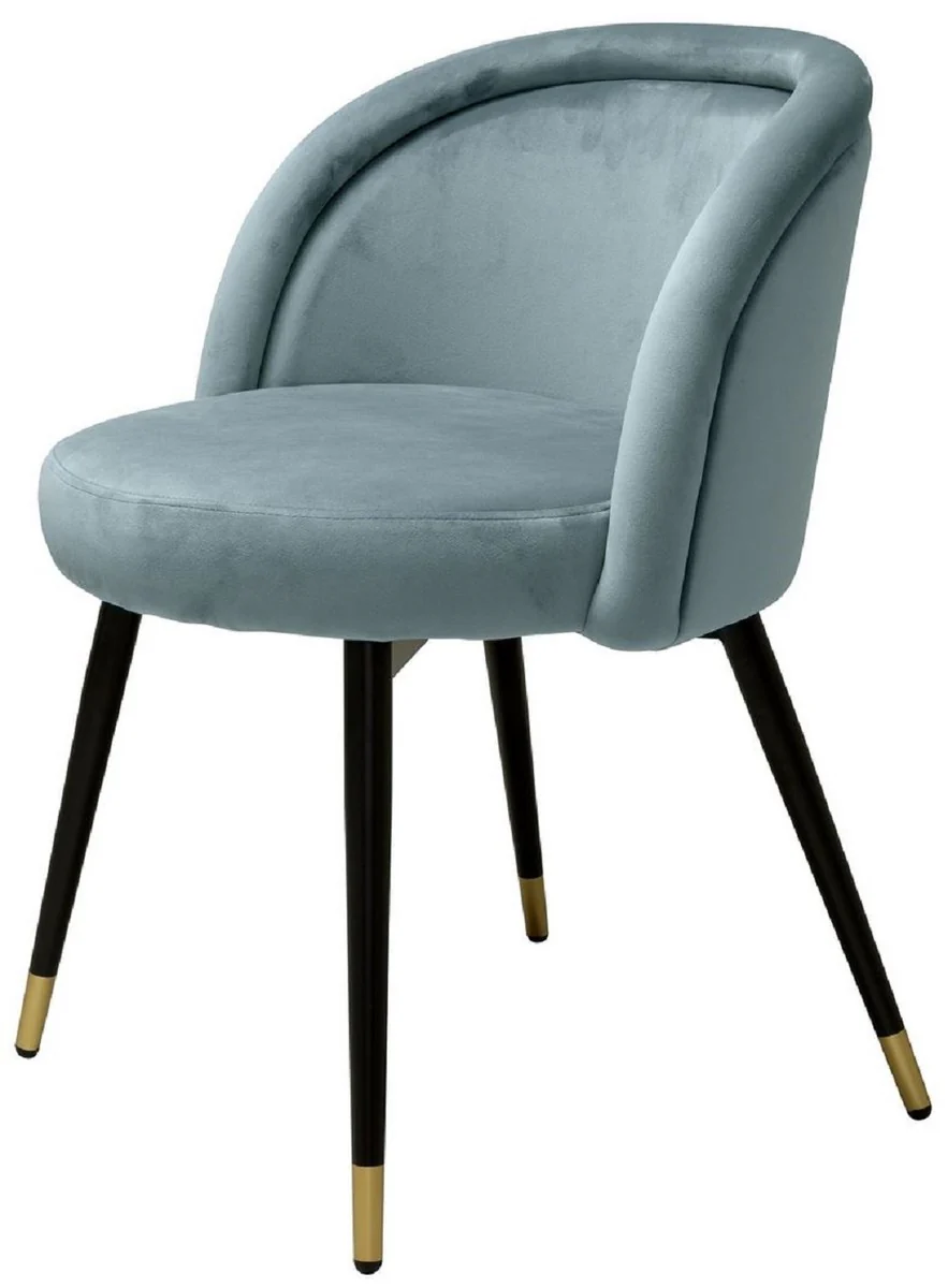 Luxury dining room chair set blue / black / brass 57.5 x 58 x H. 77 cm - Noble dining room chairs - Luxury dining room furniture