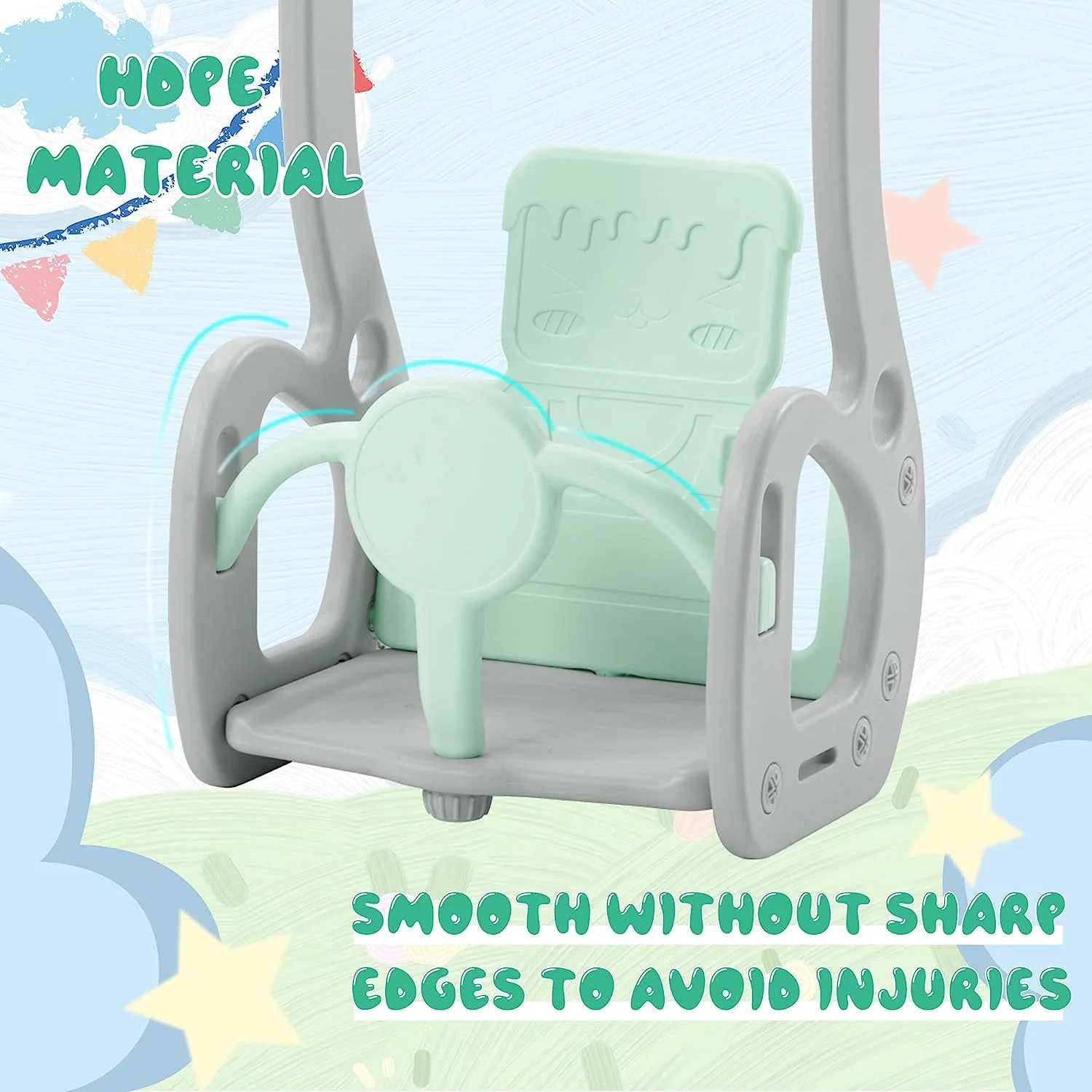 Merax 4-in-1-Rutsche für Kleinkinder, Indoor-Rutsche und Schaukel-Set für Kinder, freistehende Outdoor-Rutsche mit Basketballkorb (grüne Schaukelrutsche)