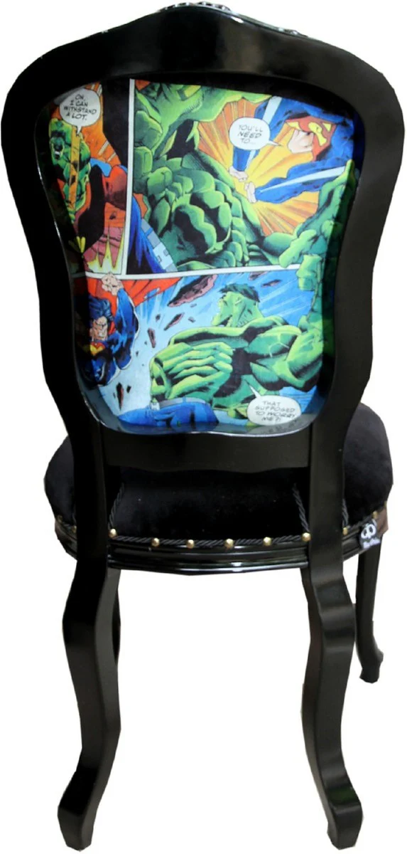Luxury Baroque Dining Room Set Comic Multicolored / Black 55 x 54 x H. 103 cm - 4 handmade dining room chairs - Designer chairs - Baroque dining room furniture