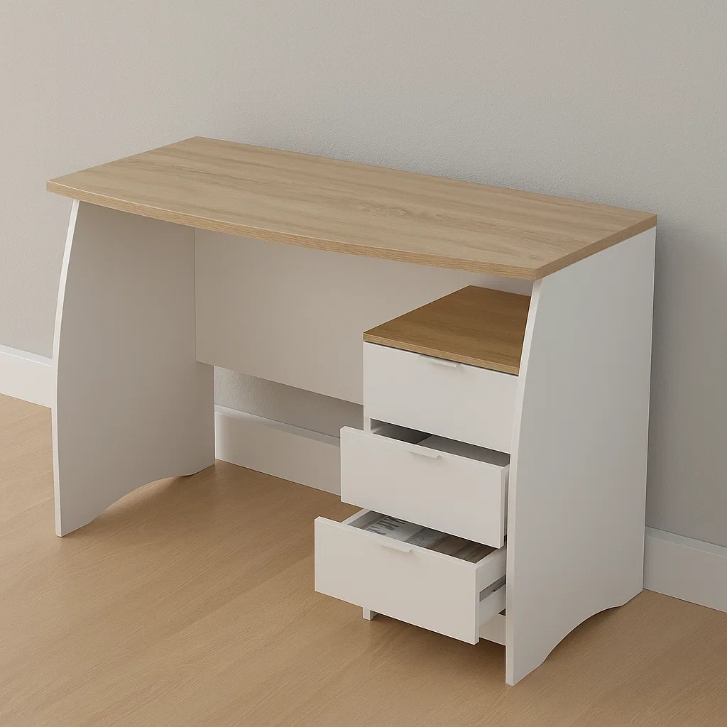 Computertisch mit 3 Schubladen, helle Holzoptik, für Büro oder Arbeitszimmer, 136 × 67 × 74 cm - BuilTLjShN4x