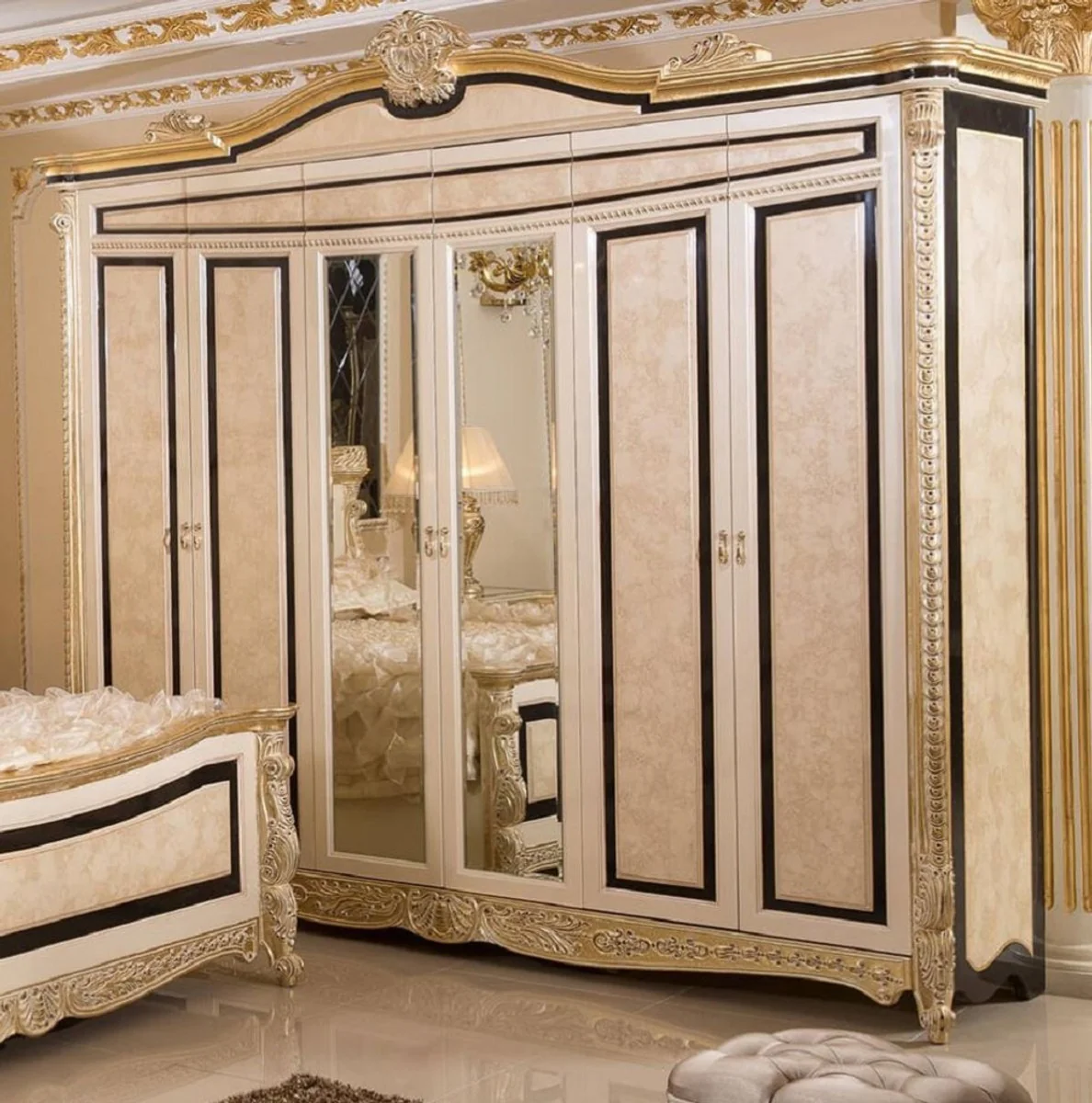 Luxury baroque bedroom wardrobe white / beige / black / gold - magnificent solid wood wardrobe in baroque style - baroque bedroom & hotel furniture - noble & magnificent