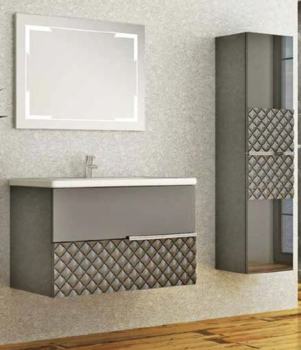 Luxury bathroom set gray / black - 1 washbasin and 1 sink and 1 LED wall mirror and 1 wall cabinet - Luxury collection