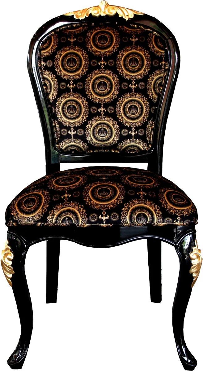 Pompöös by Luxury Baroque Dining Room Chair Black / Gold with Crown - Pompööser Baroque Chair designed by Harald Glööckler