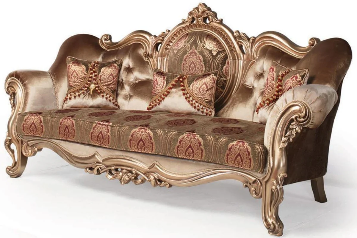 Luxury Baroque Sofa Bronze / Brown / Bordeaux Red 233 x 89 x H. 115 cm - Living Room Furniture - Baroque Furniture