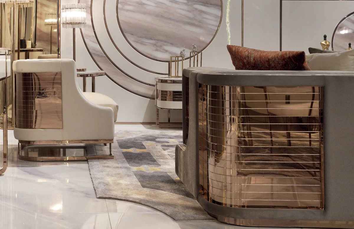 Luxury sofa gray / copper 230 x 96 x H. 72 cm - Living room sofa - Hotel sofa - Living room furniture - Hotel furniture - Luxury furniture - Living room furnishings - Luxury furnishings