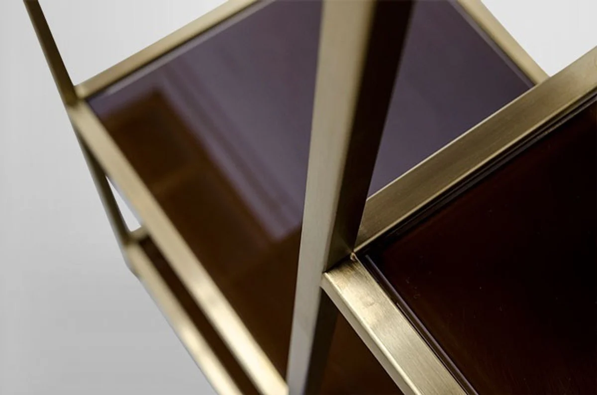 Art Deco luxury shelf cabinet stainless steel gold with tinted glass shelves H210 x 98 x 35 cm - bookcase shelf cabinet - Art Nouveau furniture