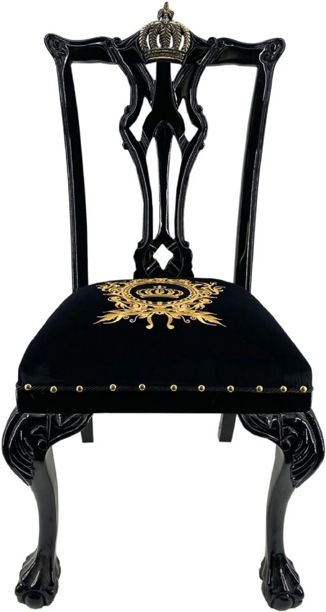 Pompöös by Baroque luxury dining room set black / gold - Pompöös Baroque dining table with glass top and 6 Baroque dining room chairs designed by Harald Glööckler - Baroque furniture