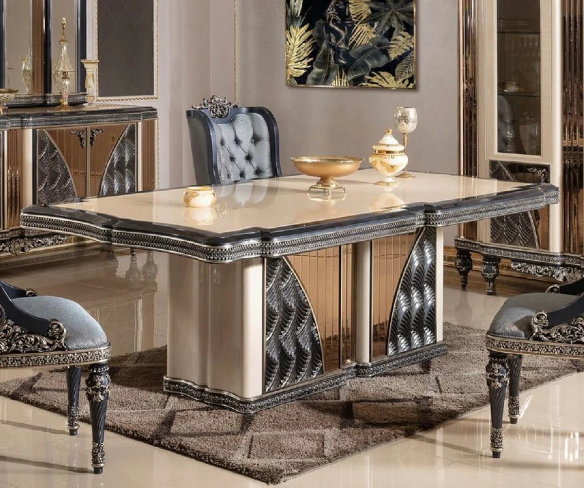 Luxury Baroque Dining Table Beige / Black / Gold - Rectangular Baroque Style Kitchen Table - Luxury Dining Room Furniture in Baroque Style - Baroque Dining Room Furniture - Baroque Furnishings