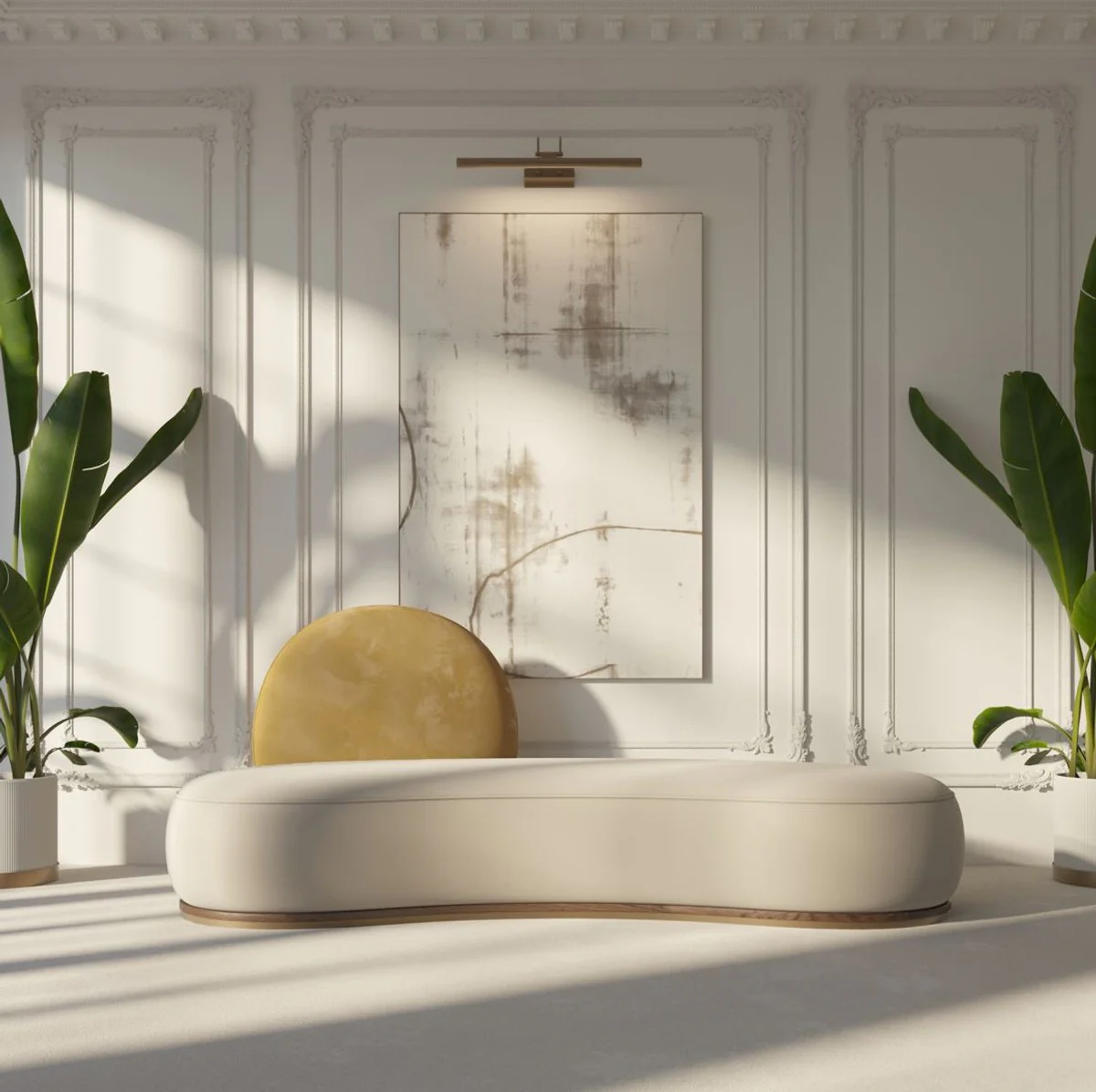 Luxury velvet sofa gray / beige / brown / brass 230 x 100 x H. 86 cm - Curved living room sofa - Hotel sofa - Living room furniture - Hotel furniture - Luxury furniture