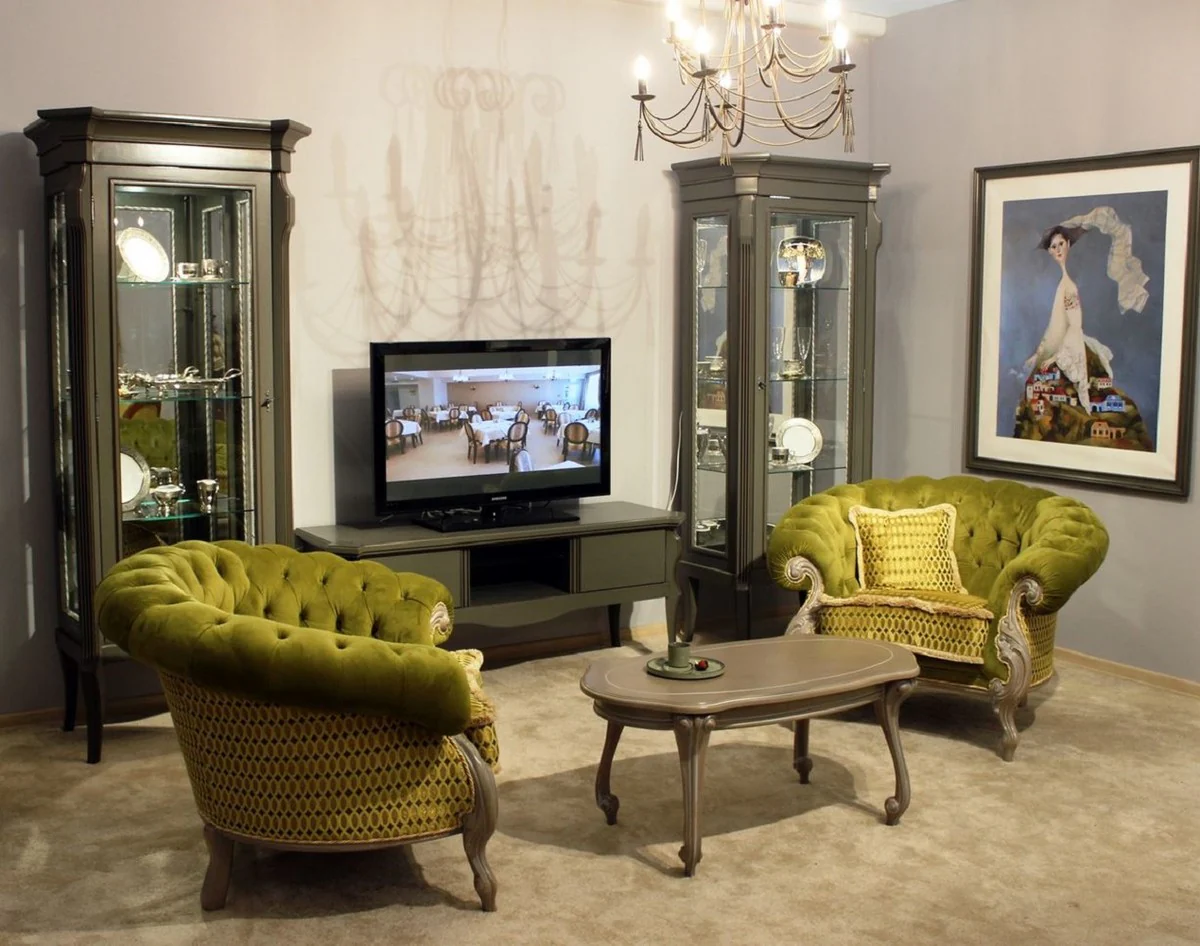 Luxury baroque display cabinet gray - magnificent solid wood display cabinet with glass door and glass shelves - handmade baroque furniture - noble and magnificent