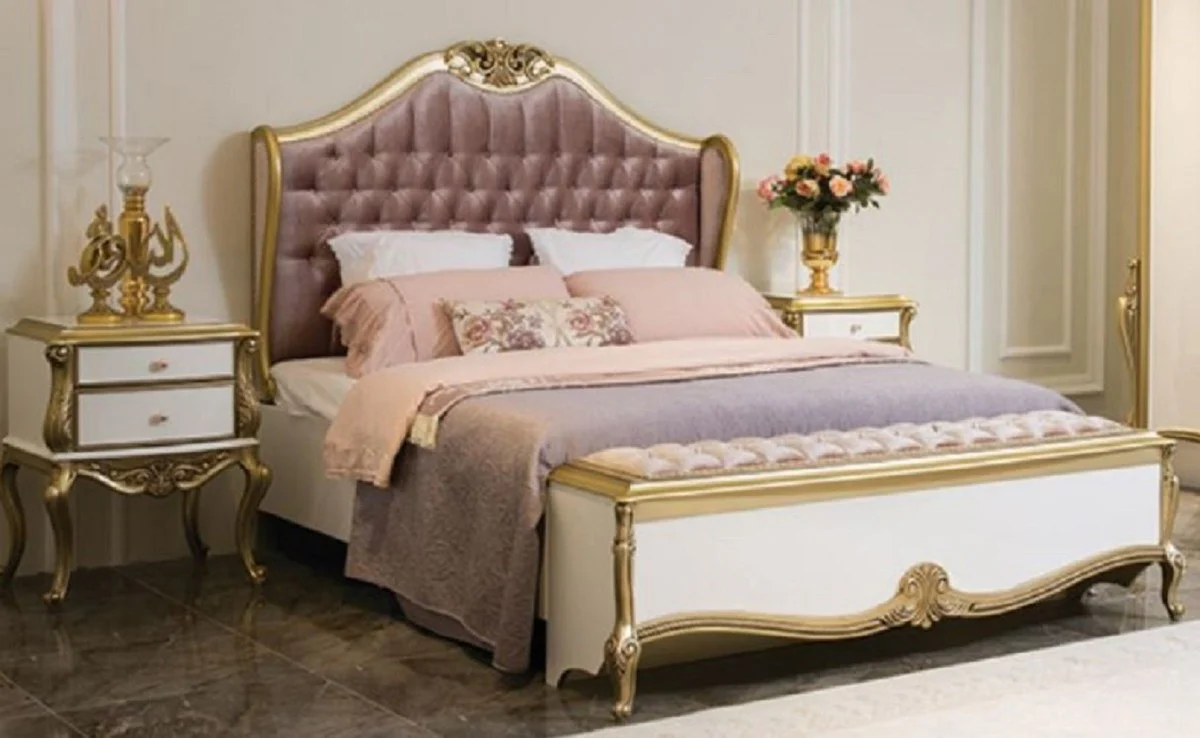 Luxury Baroque Bedroom Set Purple / Pink / White / Gold - 1 double bed with headboard & 2 bedside tables - Baroque Bedroom Furniture - Noble & Magnificent