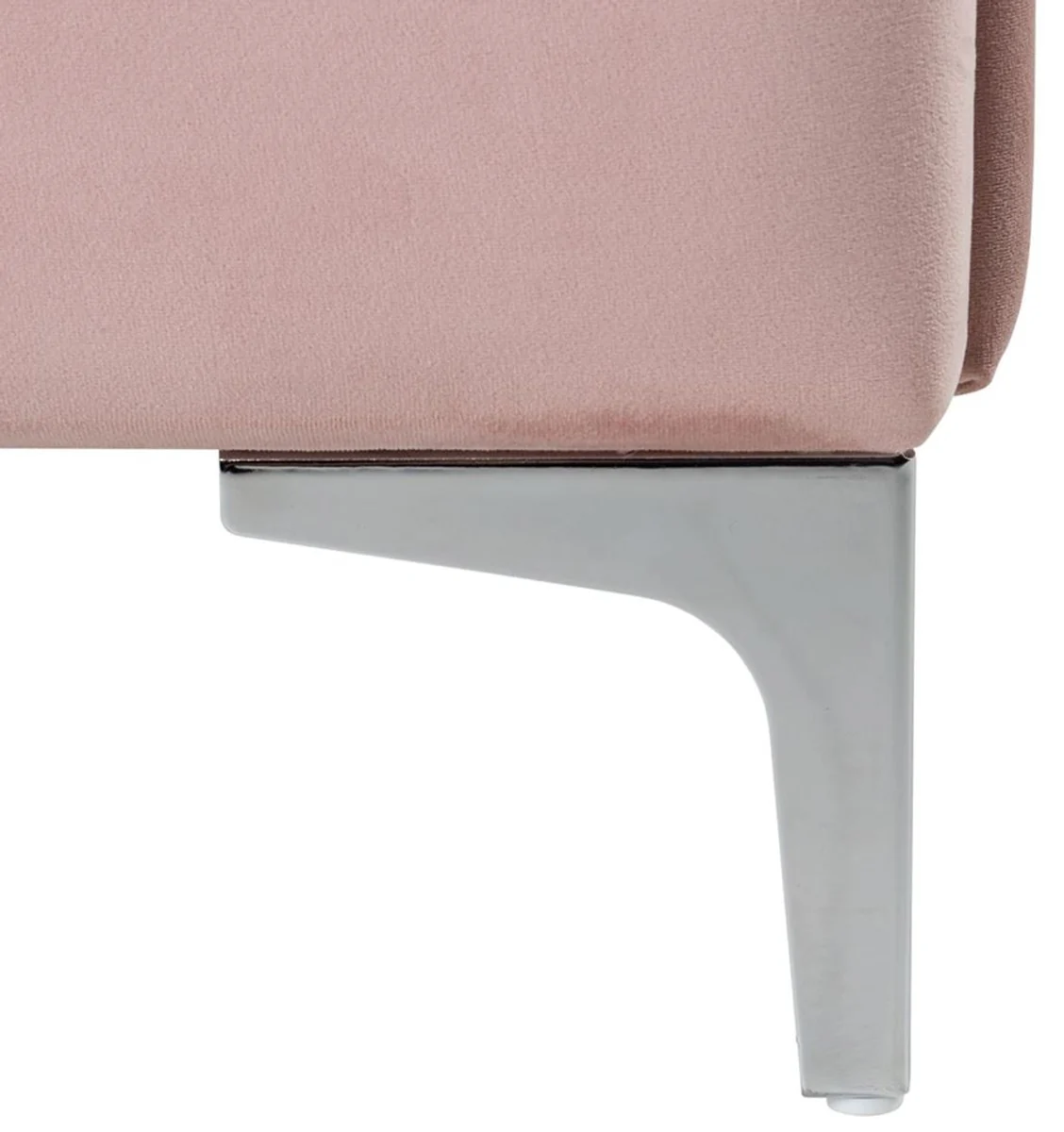 Luxury Art Deco double bed pink / silver 136 x 215 x H. 131 cm - solid wood bed with elegant velvet fabric - luxury bedroom furniture - hotel furniture - Art Deco furniture