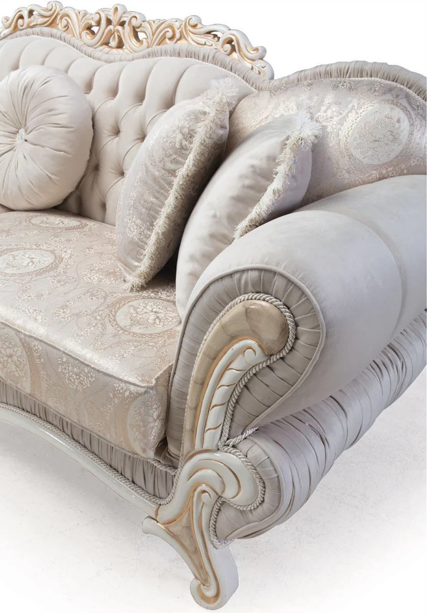 Luxury baroque sofa light pink / white / gold 237 x 90 x H. 99 cm - living room sofa with decorative pillows - baroque style furniture