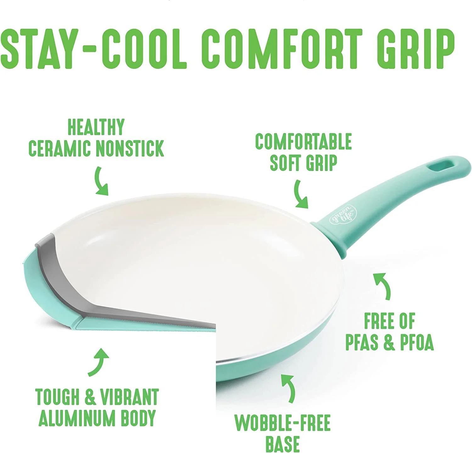 16-teiliges Kochgeschirr-Set mit Töpfen und Pfannen aus gesunder, antihaftbeschichteter Keramik mit weichem Griff, PFAS-frei, spülmaschinenfest, Türkis