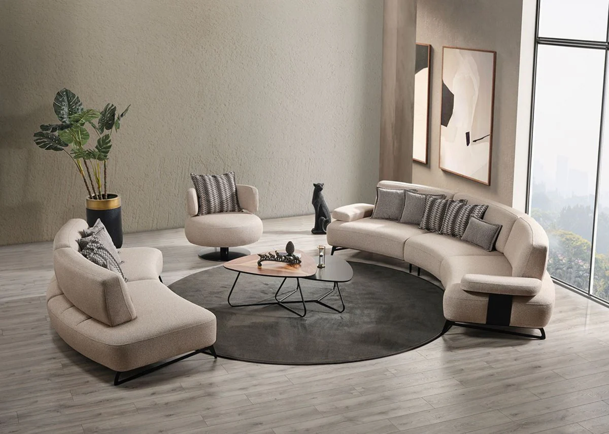 Luxury sofa with adjustable backrests beige / black 240 cm